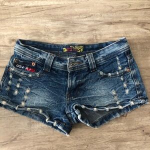 Women's Blue Embroidered Denim Shorts